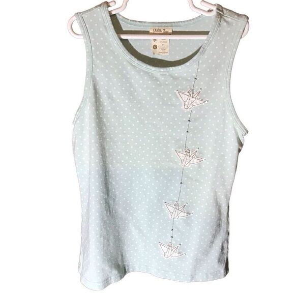 Matilda Jane Girls top Size 12 tank top appliqué cranes green polka dot - Picture 1 of 5